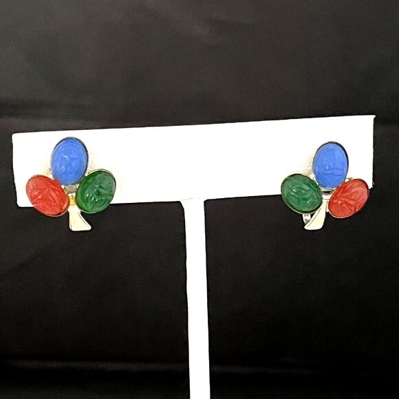 Vintage Earrings Egyptian Revival Scarabs Gold Tone Screwback Clasp 5X - Picture 5 of 5